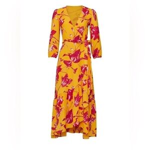 Color Me Courtney Eleanor Yellow Wrap With Pink Flowers Floral Dress Size Large